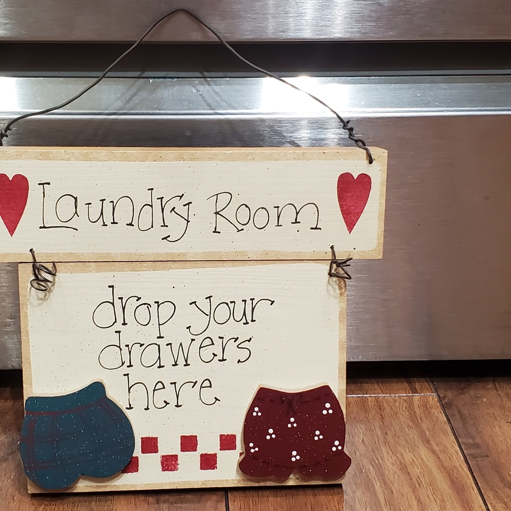 ADORABLE!  Wood Laundry Room Sign!  Drop Your Drawers Here!